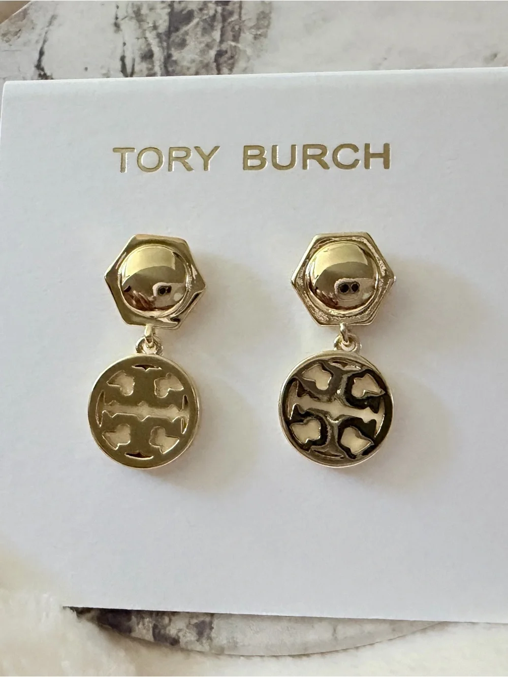 Tory Burch Gold-Tone Drop Earrings with Logo Discs